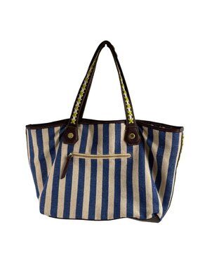 Big Buddha Shoulder Purse Tote Satchel Blue White Stripes